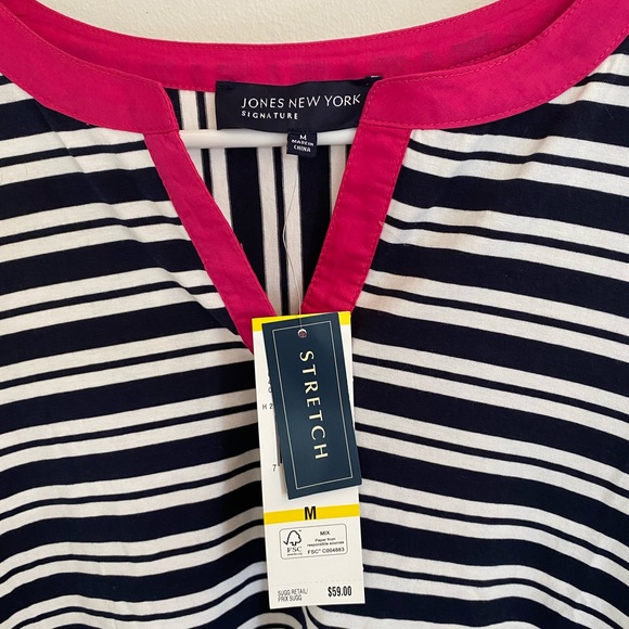 NWT Jones New York Blue White and Pink Striped Top - Picture 2 of 4